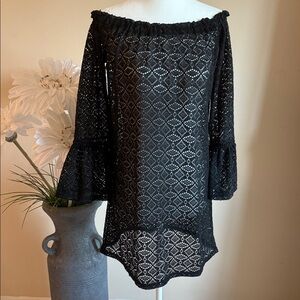 Black Lace Off-Shoulder Swim Suit Cover Up